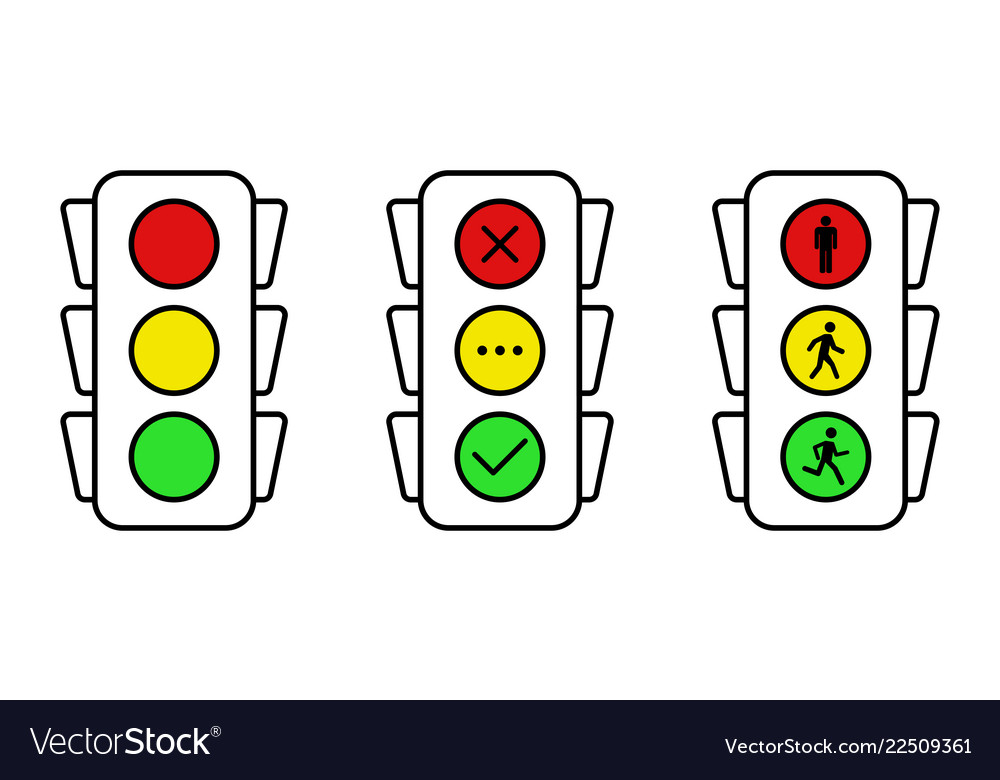 Traffic light icons set yes no and wait stand vector image Traffic light icons set yes no and wait stand