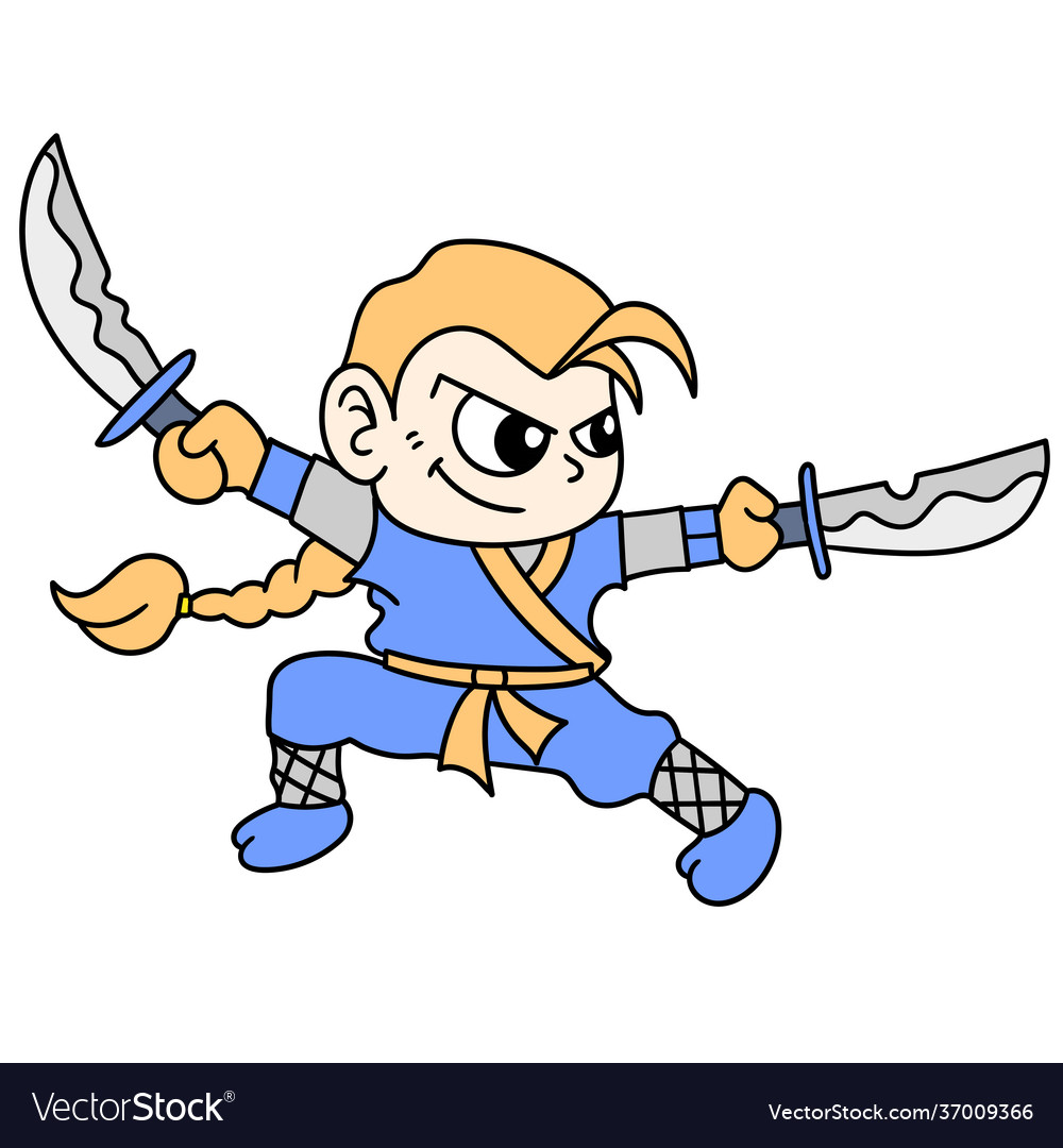 A ninja practicing using two sharp swords doodle