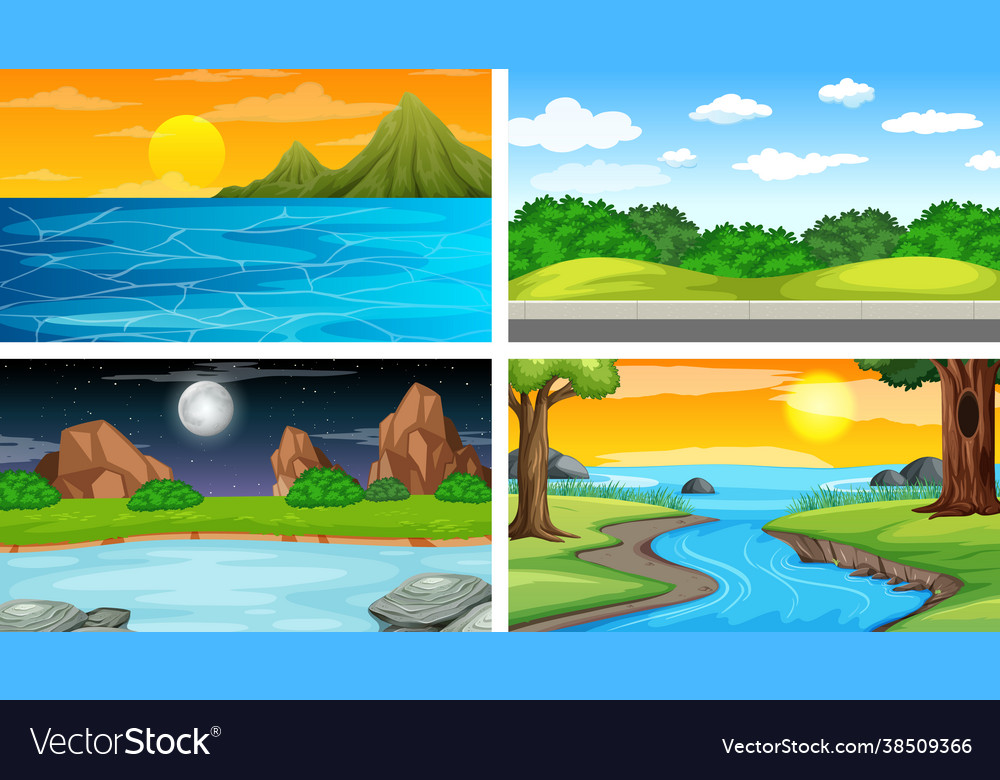 Four different scene nature park and forest Vector Image