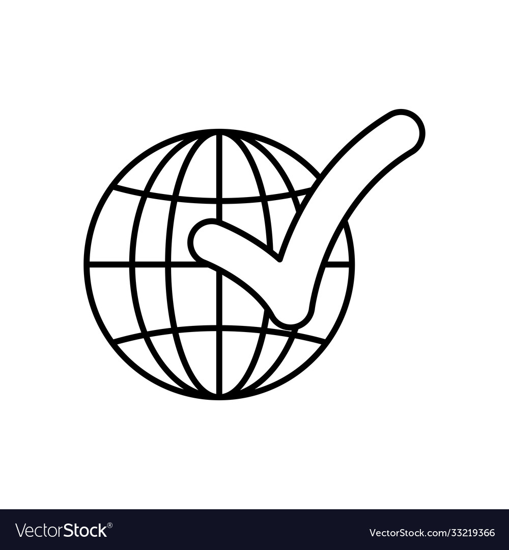 Global sphere and check mark icon line style vector image Global sphere and check mark icon line style