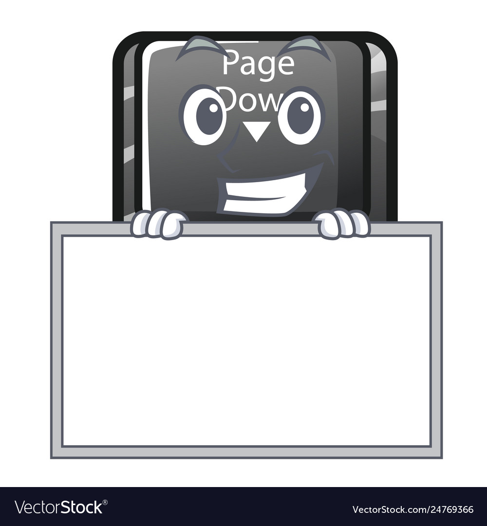 Grinning with board character page down button vector image Grinning with board character page down button