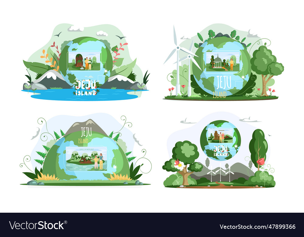 Jeju green island in south korea set of places Vector Image