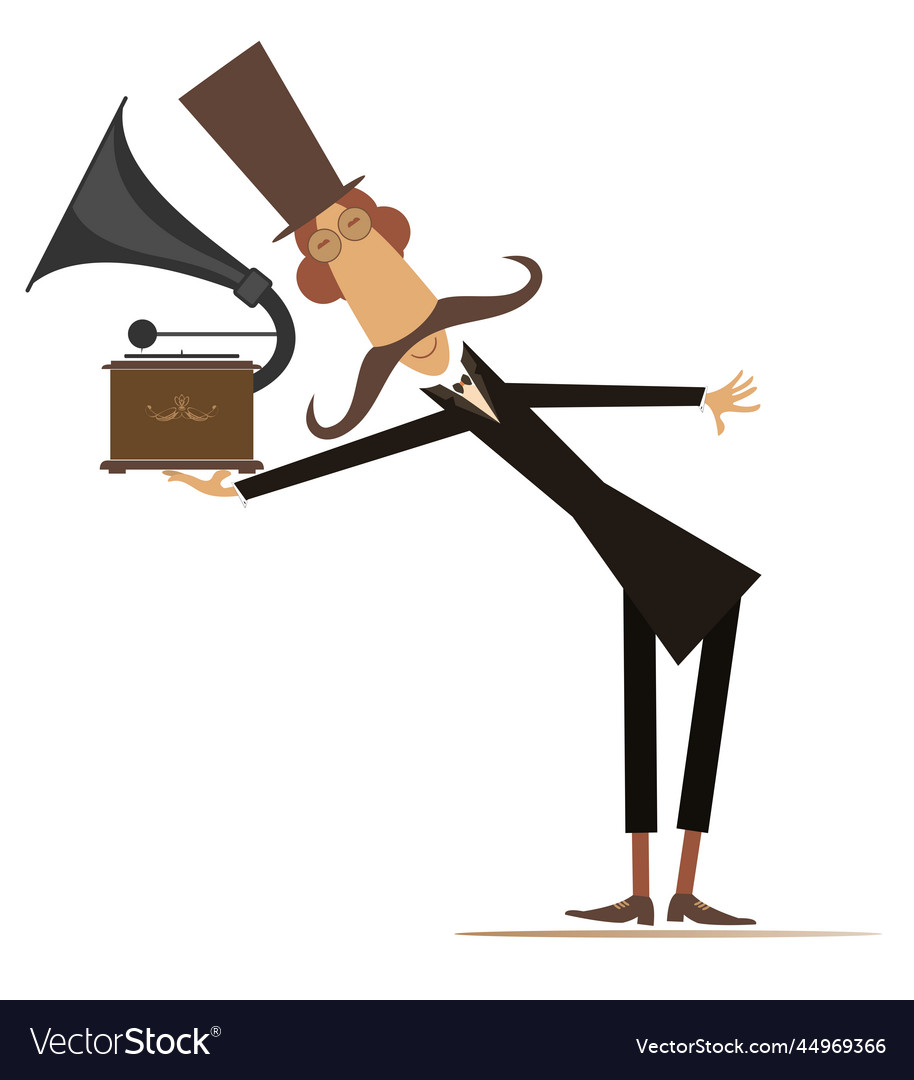 Man and retro record player