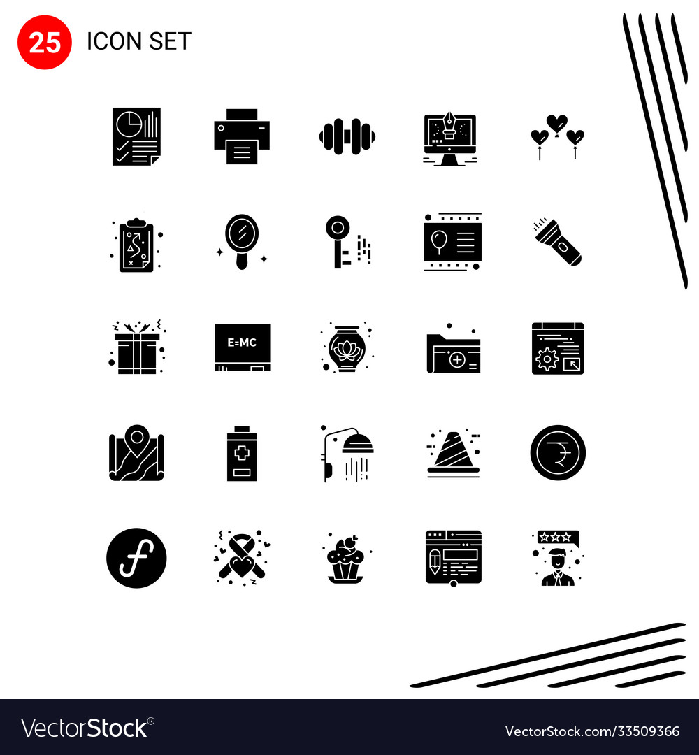 Pack 25 moderne solide Glyphen Zeichen und Symbole