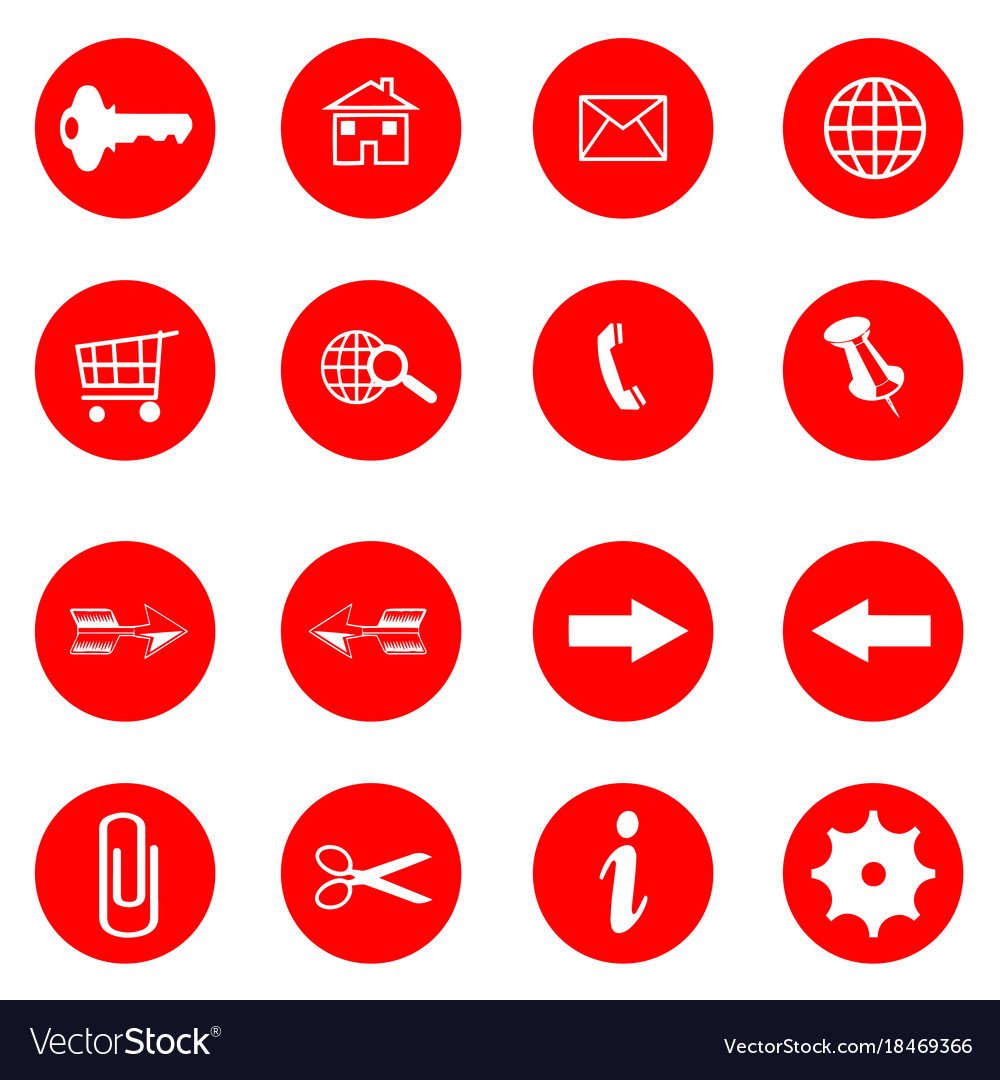 Red buttons with internet icons set