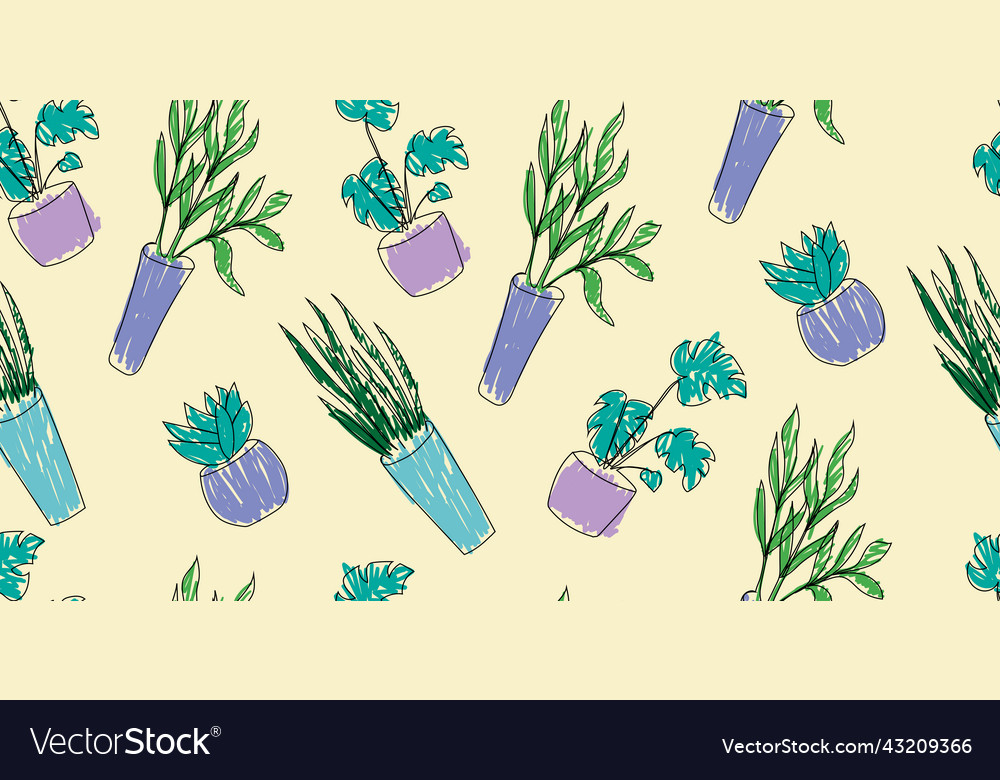 Seamless pattern with different flowerpots vector image Seamless pattern with different flowerpots