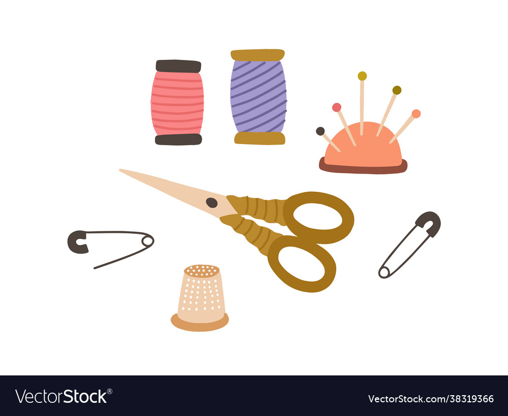 Set sewing accessories thread spools pad Vector Image