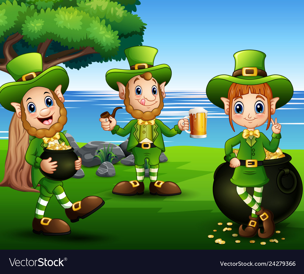 St patrick day celebrate with leprechaund group