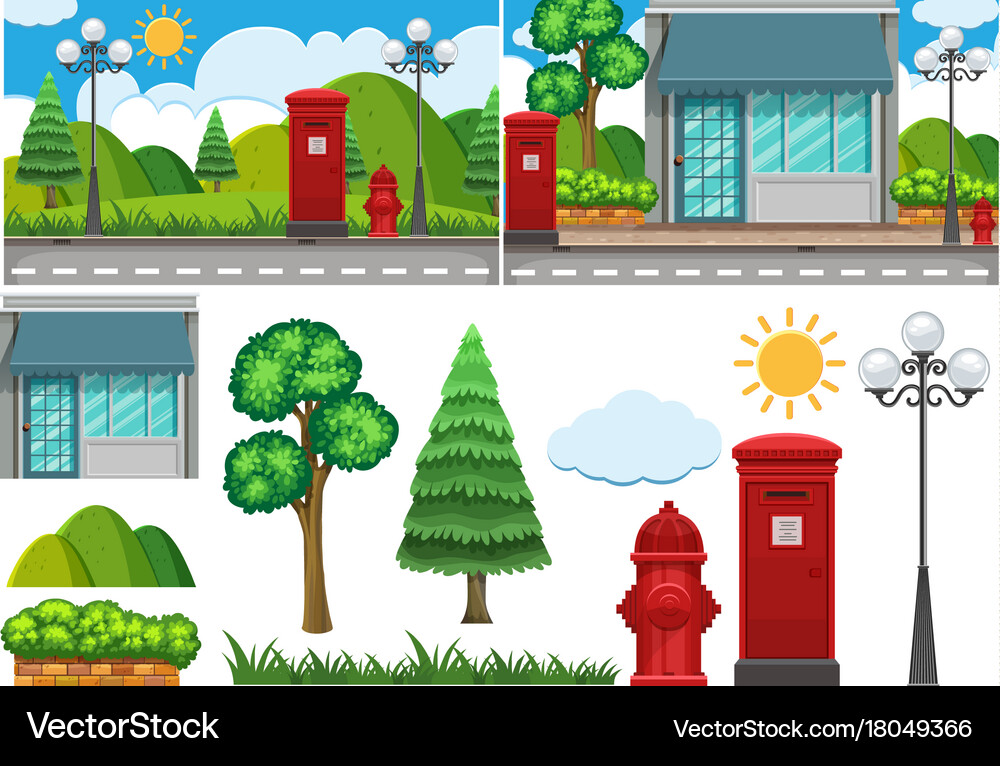 Two scenes with empty road Royalty Free Vector Image