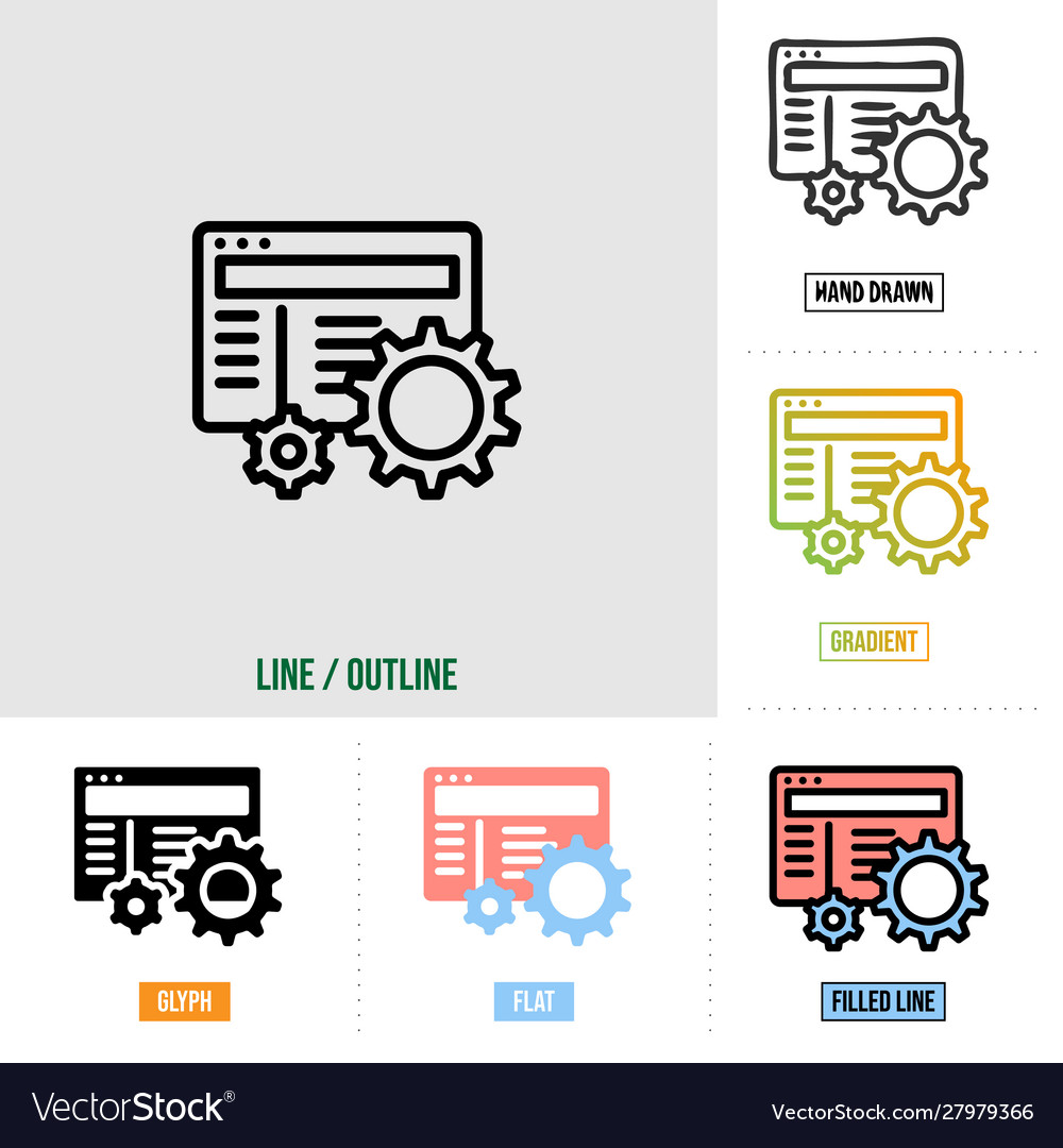 Web management icon in six different styles based