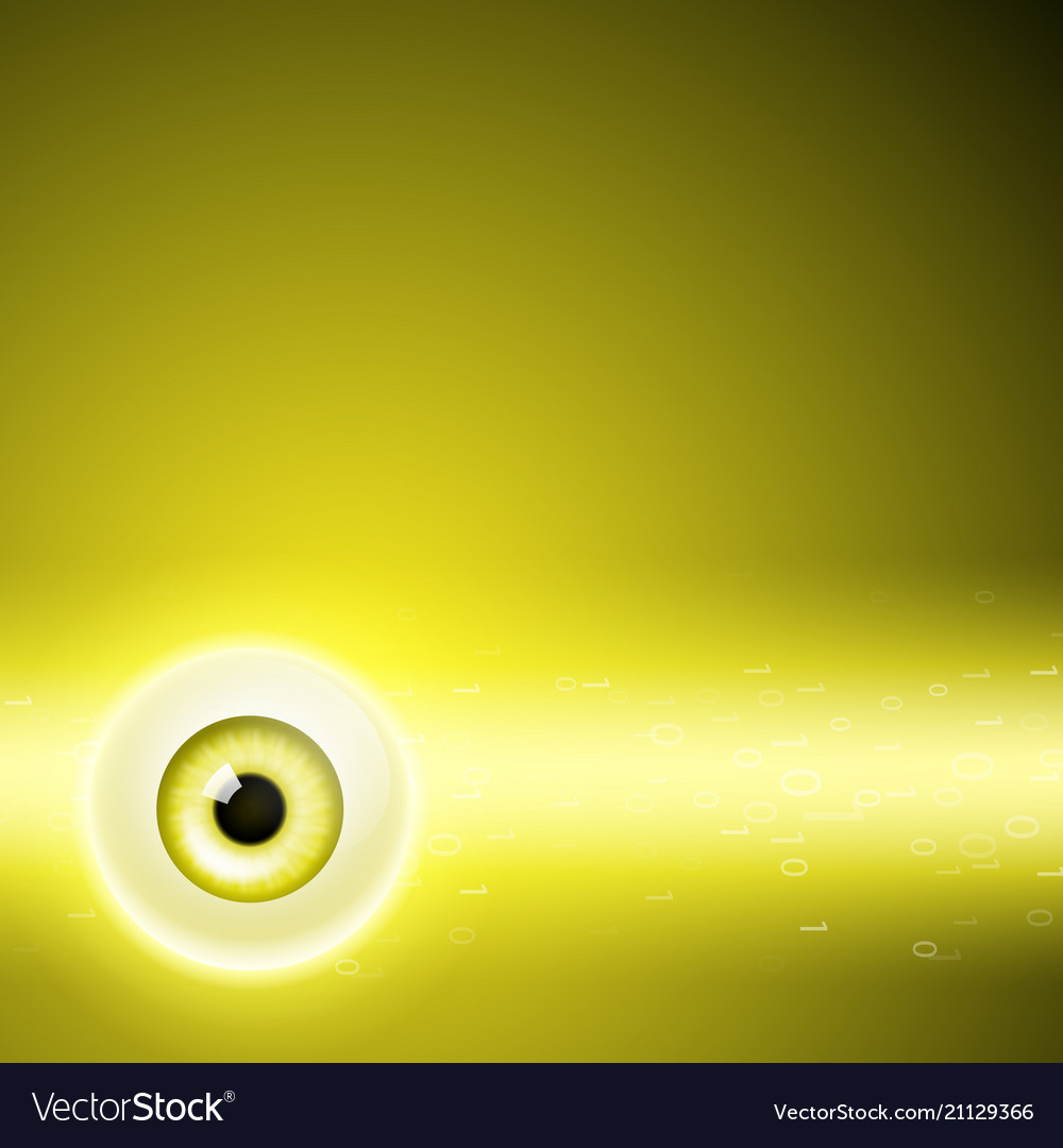 Yellow background with eye and binary code