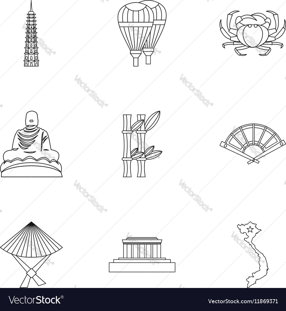 Country vietnam icons set outline style Royalty Free Vector