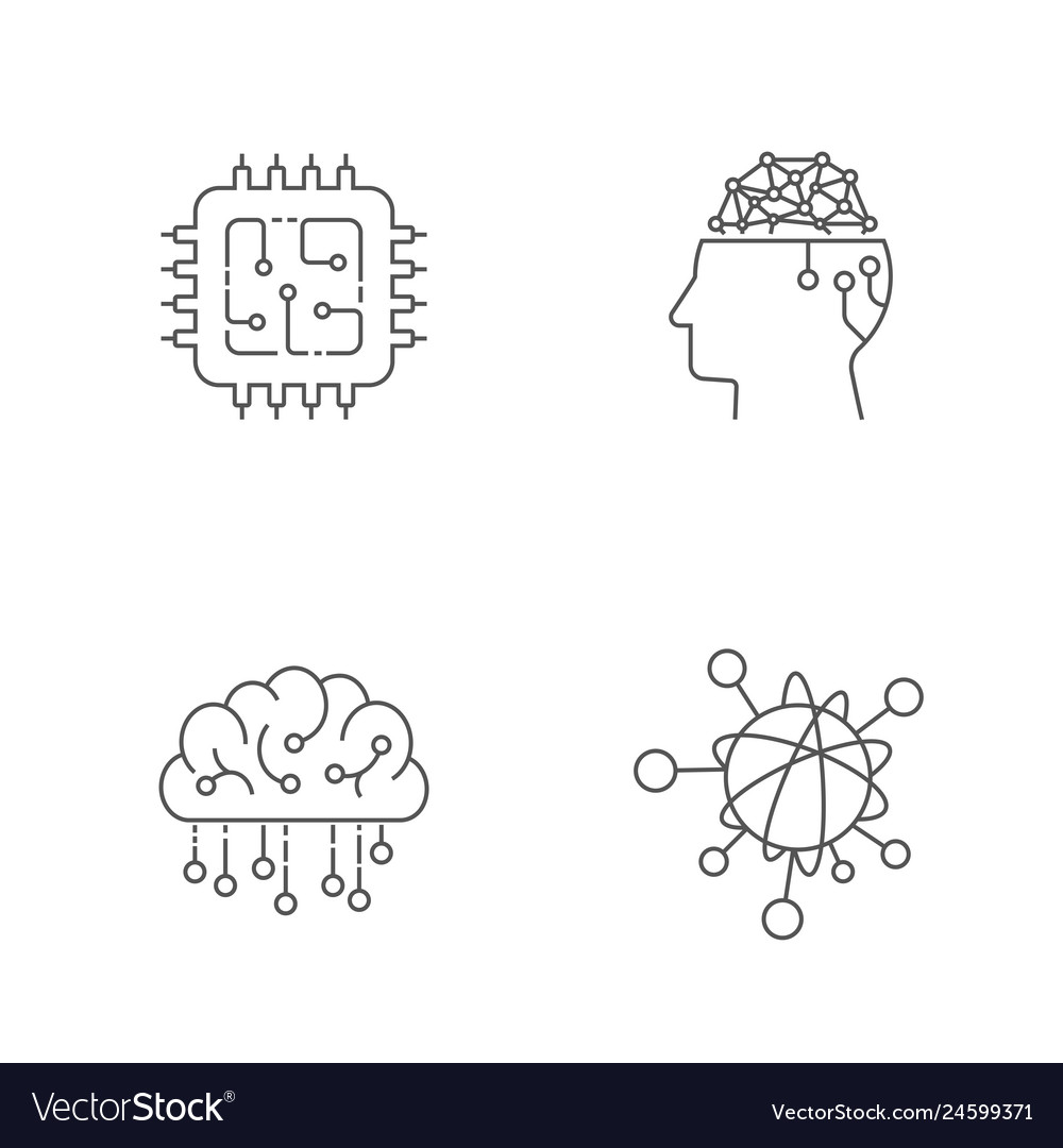 Digital technology icons set ai iot hi-tech