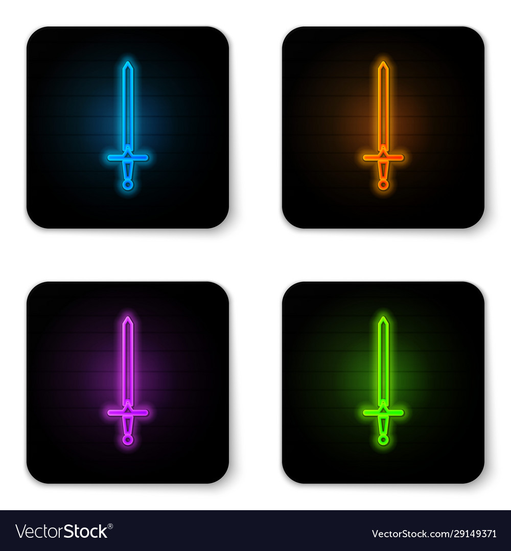 Glowing neon medieval sword icon isolated on white