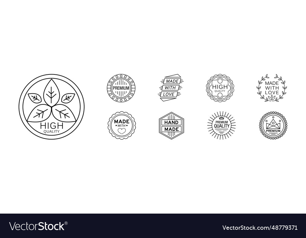Handmade line badge and labels elements set vector image Handmade line badge and labels elements set