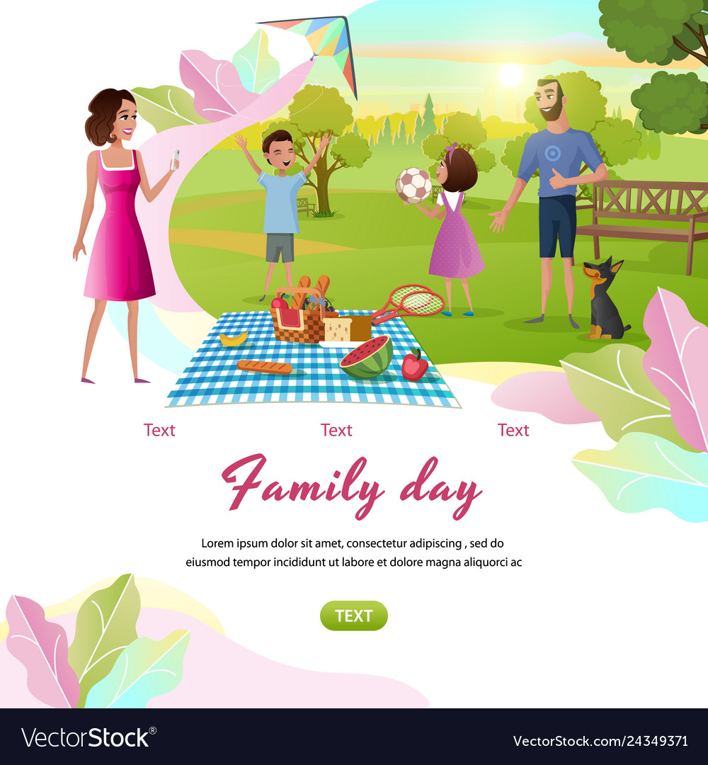 Happy family day off cartoon web banner Royalty Free Vector