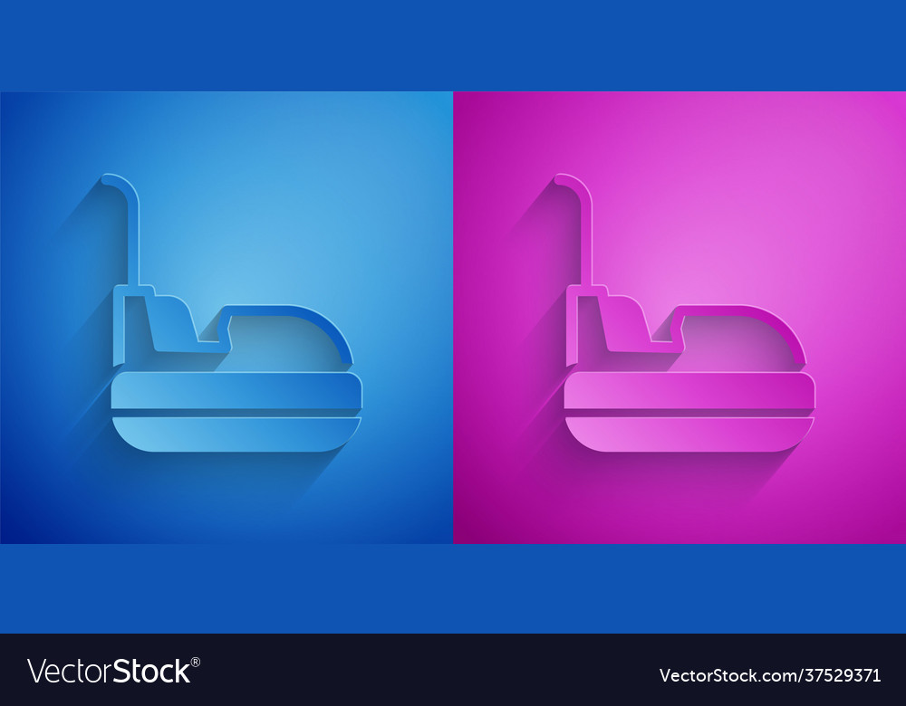 Paper cut bumper car icon isolated on blue