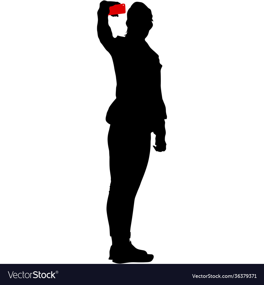 Silhouettes woman taking selfie with smartphone