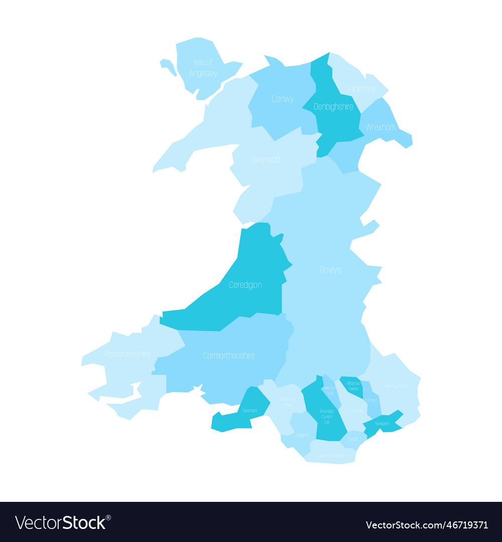 Wales - political map of administrative divisions Vector Image