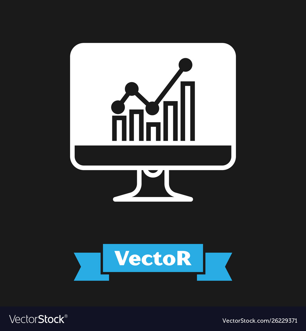 White computer monitor with graph chart icon vector image White computer monitor with graph chart icon