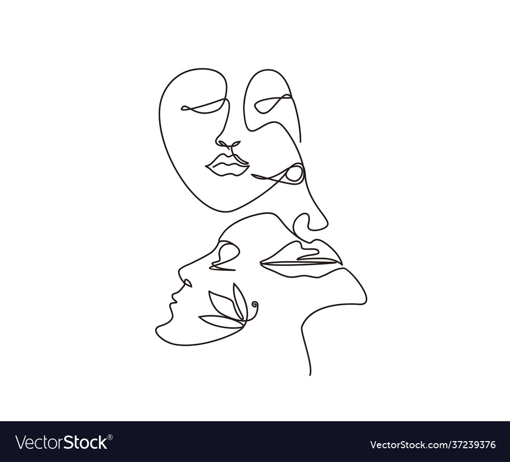Continuous line abstract surreal faces vector image Continuous line abstract surreal faces
