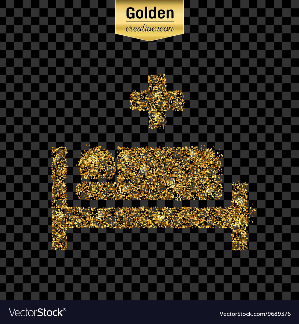 Gold glitter icon of hospital isolated