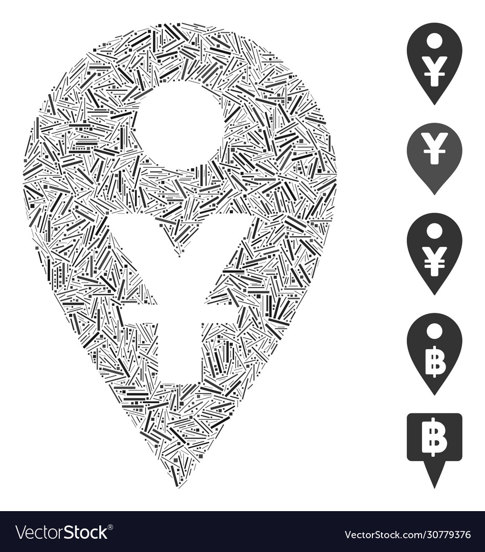 Linear yuan map marker icon mosaic vector image Linear yuan map marker icon mosaic