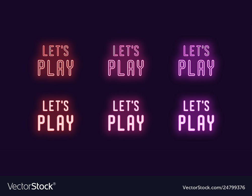 Neon icon set with text lets play Vector Image Neon icon set with text lets play