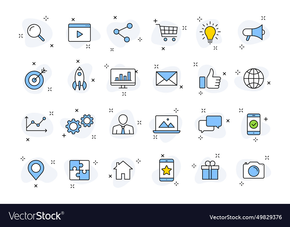 Set of 24 social networks web icons in line style