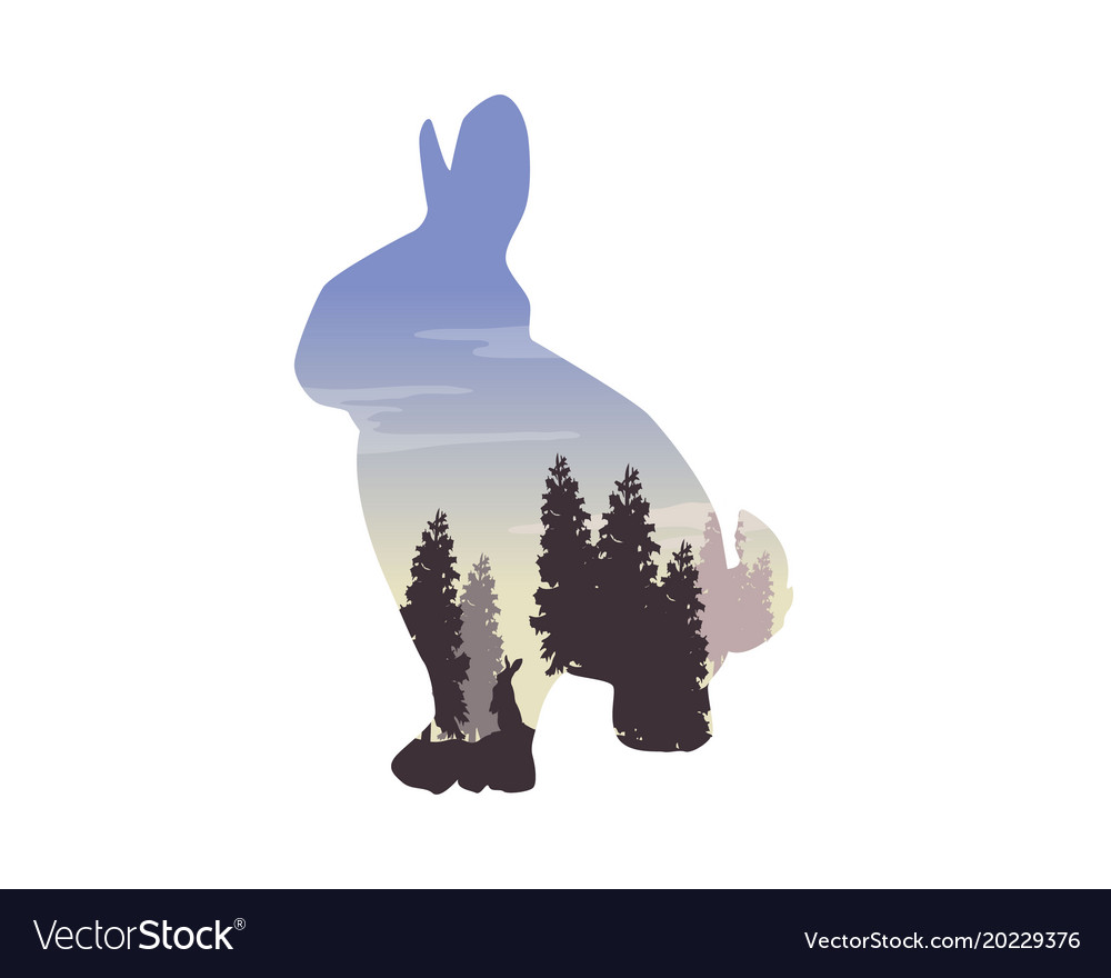 Silhouette of a rabbit with inside the landscape