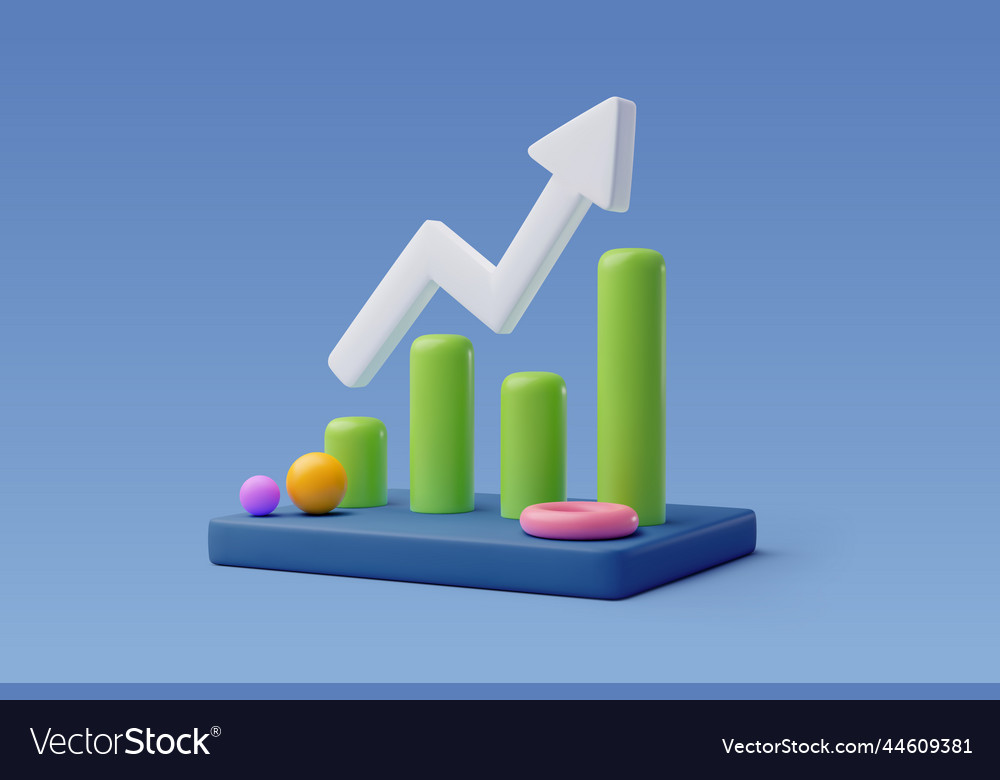 3d chart and trend graph arrow data analyze