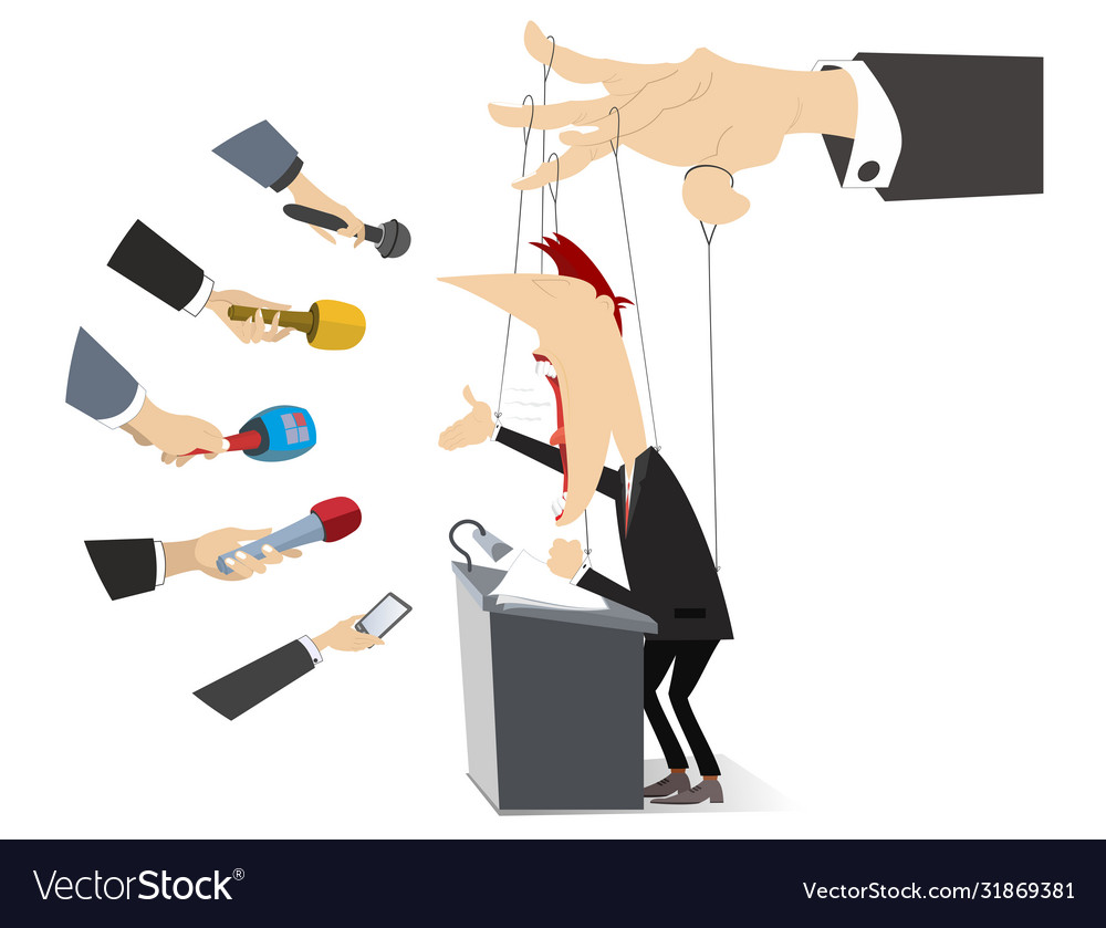 A reporter is controlled cords like puppet Vector Image A reporter is controlled cords like puppet