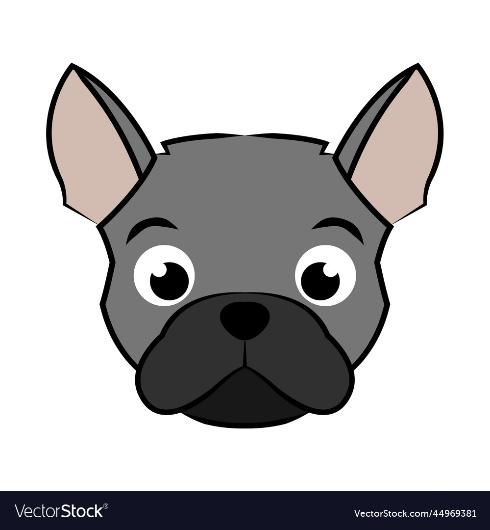 Black and white line art of french bulldog head