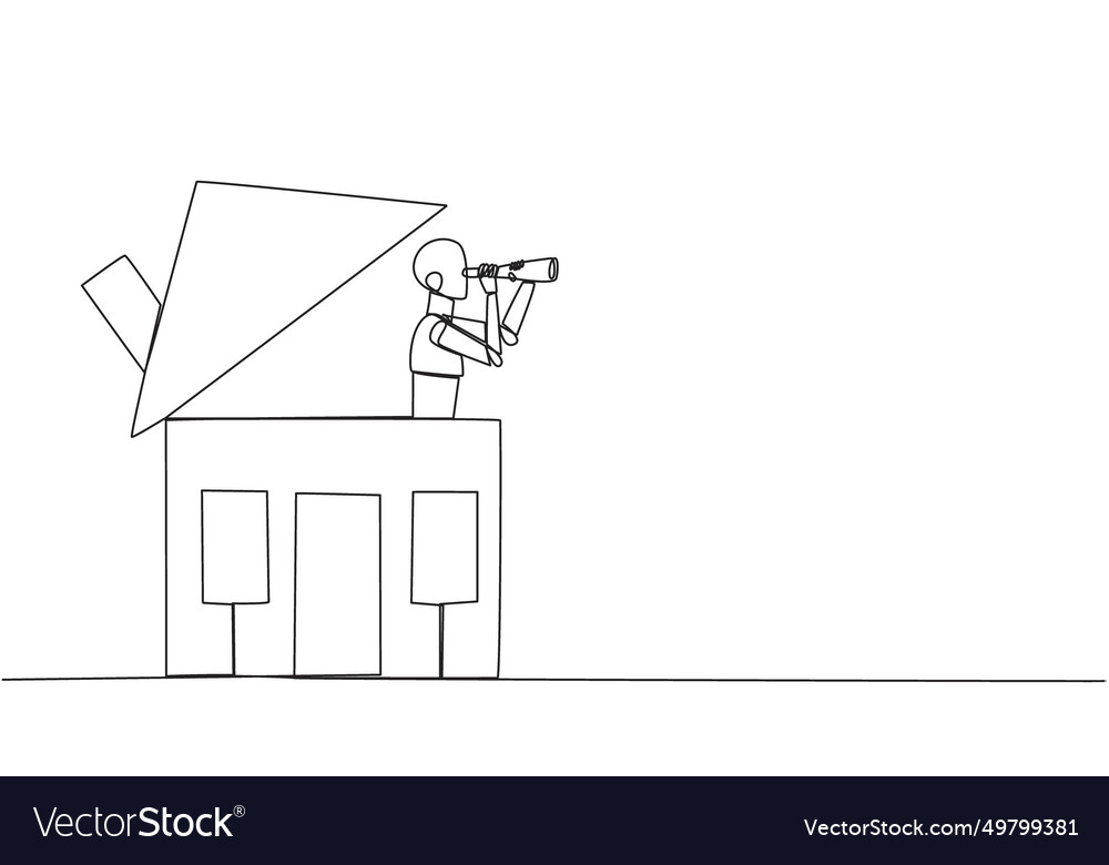 Continuous one line drawing a smart robot emerges vector image Continuous one line drawing a smart robot emerges