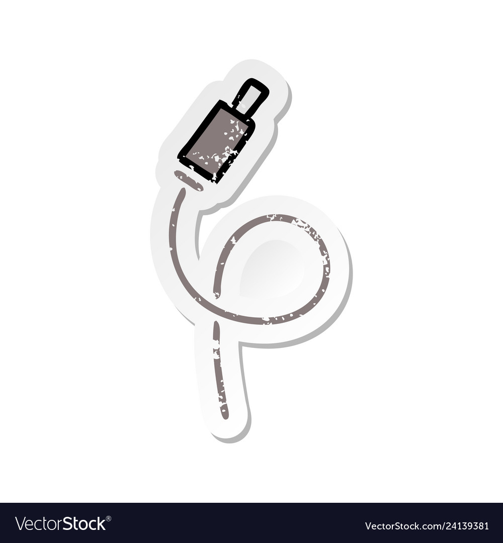 Distressed sticker of a cute cartoon audio wire