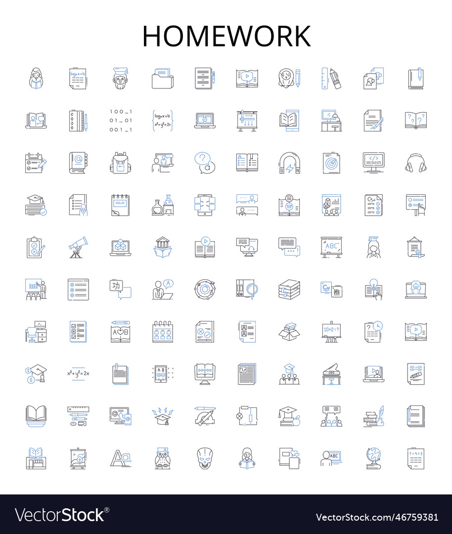 Homework outline icons collection exercise vector image Homework outline icons collection exercise