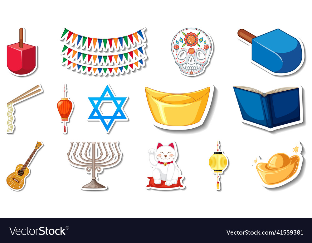 Set of different traditional objects
