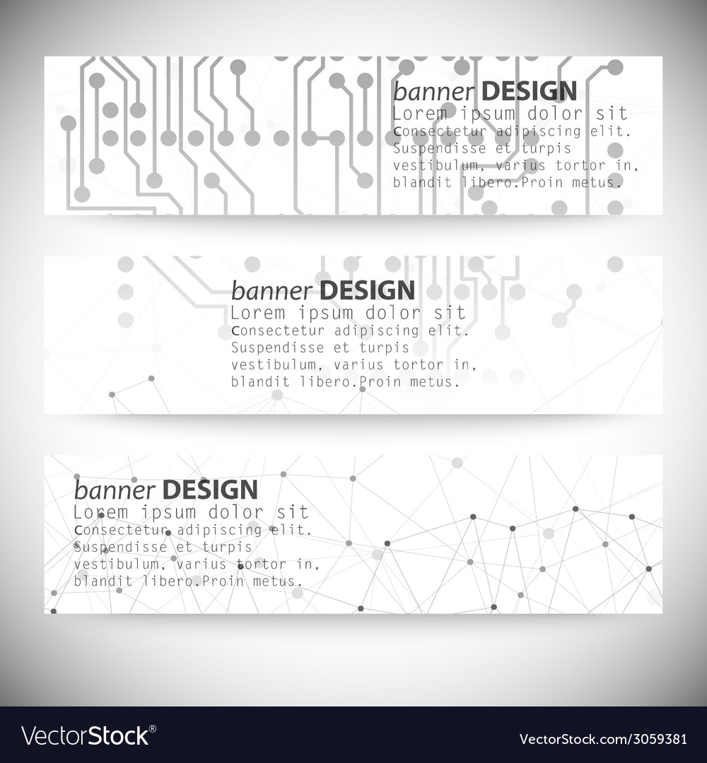 Set of horizontal banners molecule structure gray Vector Image