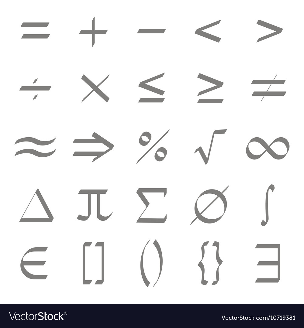 Set of monochrome icons with mathematical symbols