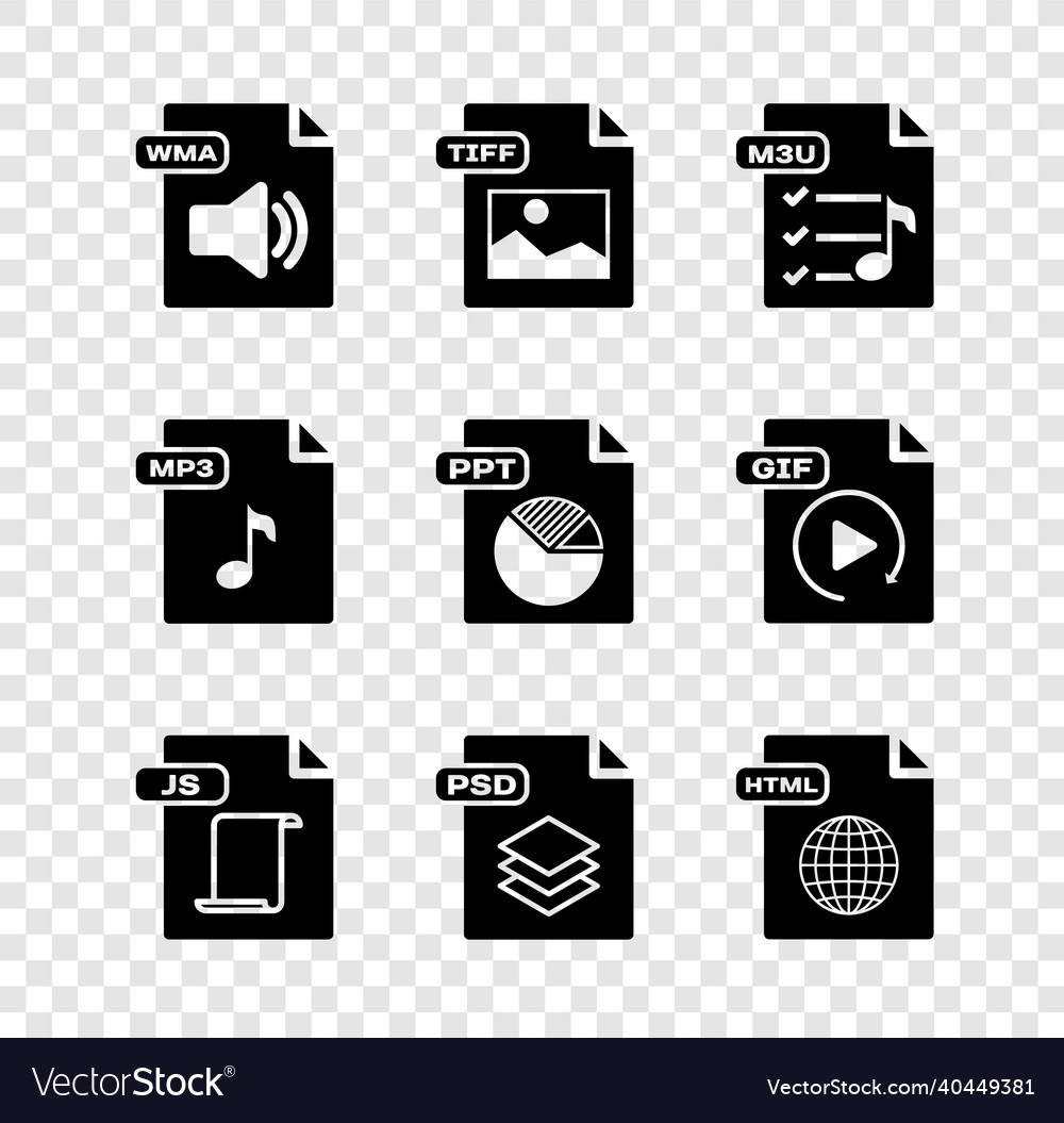 Set wma file document tiff m3u js psd html vector image Set wma file document tiff m3u js psd html