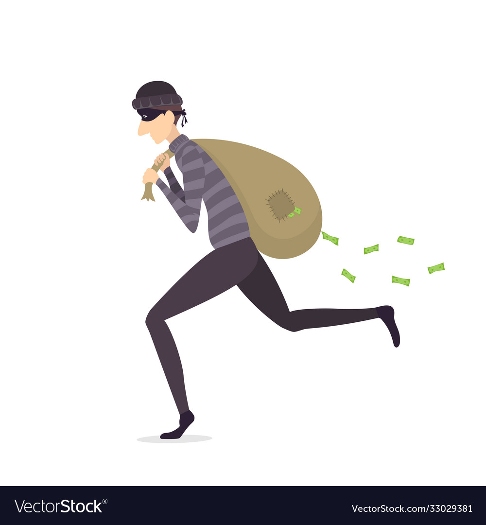 Thief runs away with a bag money Royalty Free Vector Image Thief runs away with a bag money Royalty Free Vector Image