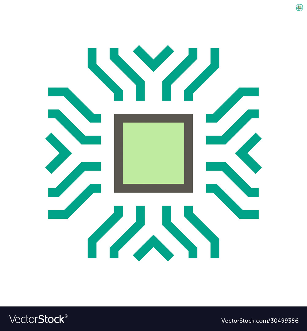 Computer chip processor and technology icon set vector image Computer chip processor and technology icon set