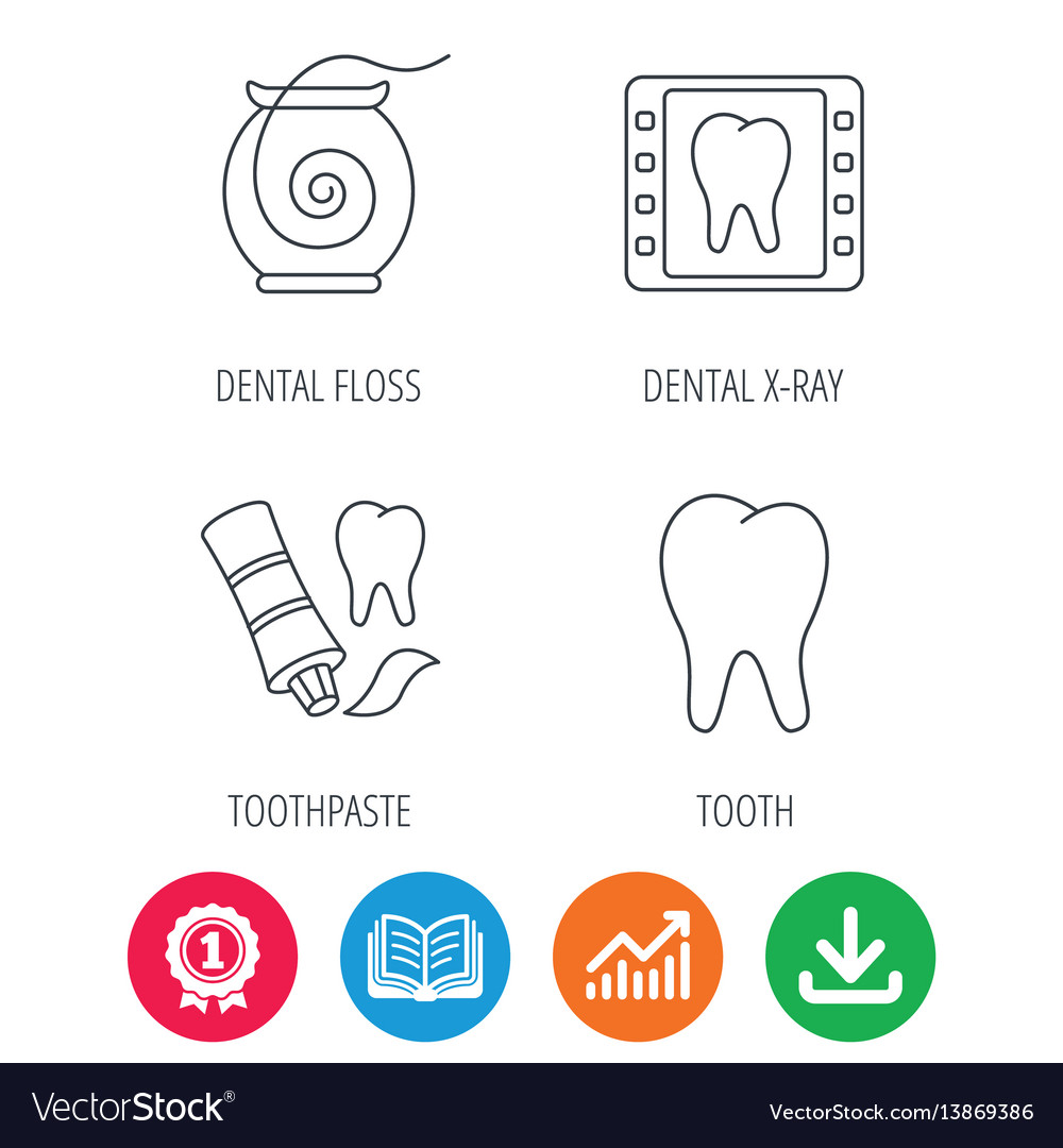 Dental floss tooth and toothpaste icons