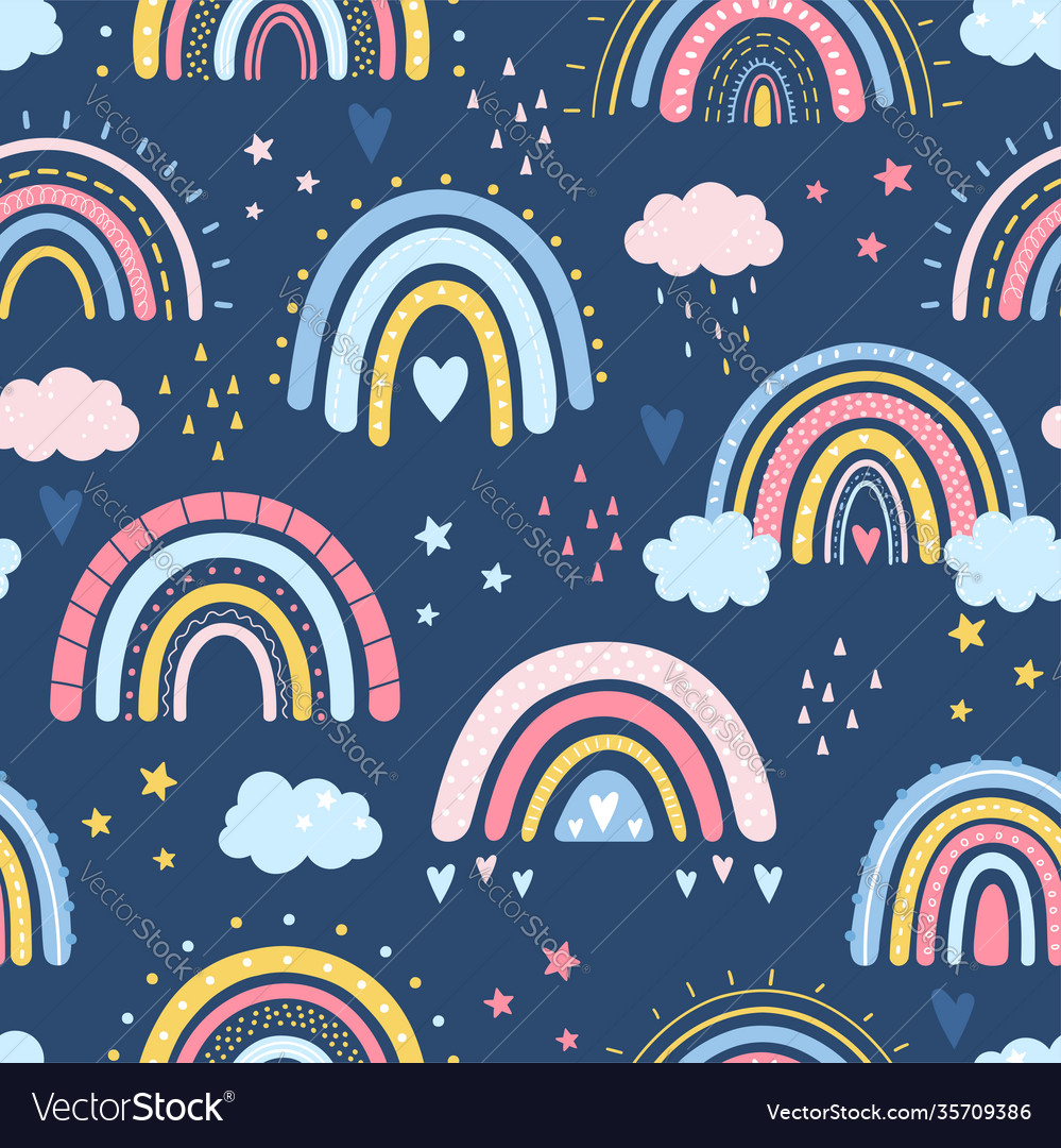 Hand drawn rainbow in cartoon scandinavian vector image Hand drawn rainbow in cartoon scandinavian