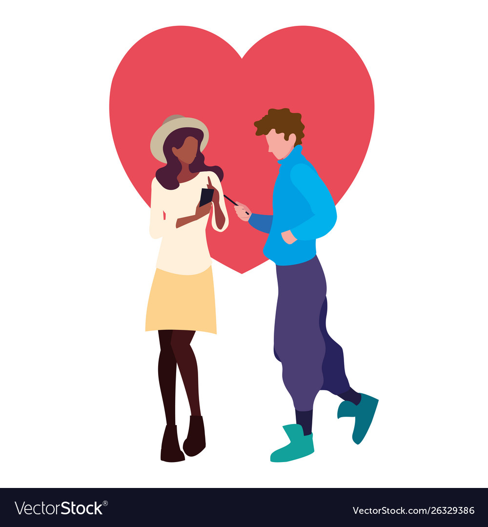 Man and woman characters using smartphone Vector Image