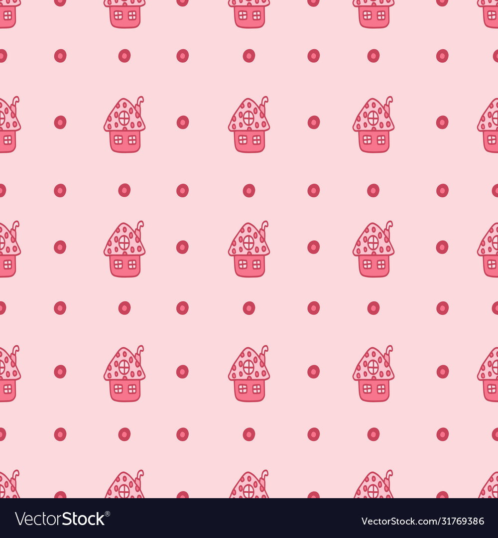 Seamless pattern for girls with pink houses