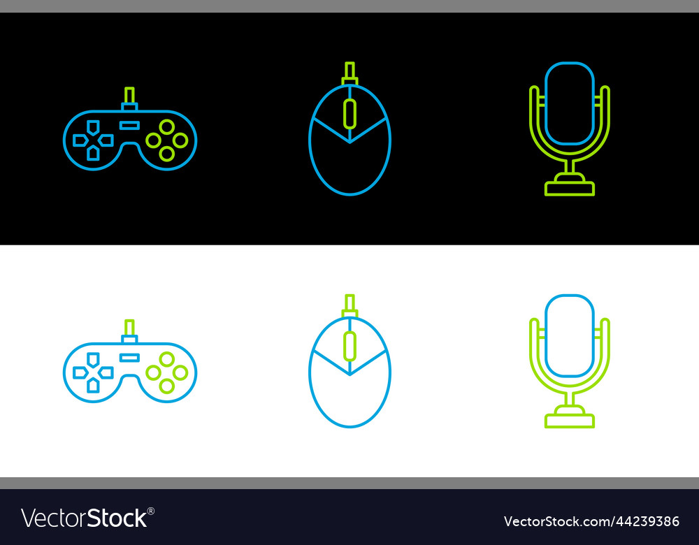 Set line microphone gamepad and computer mouse vector image Set line microphone gamepad and computer mouse