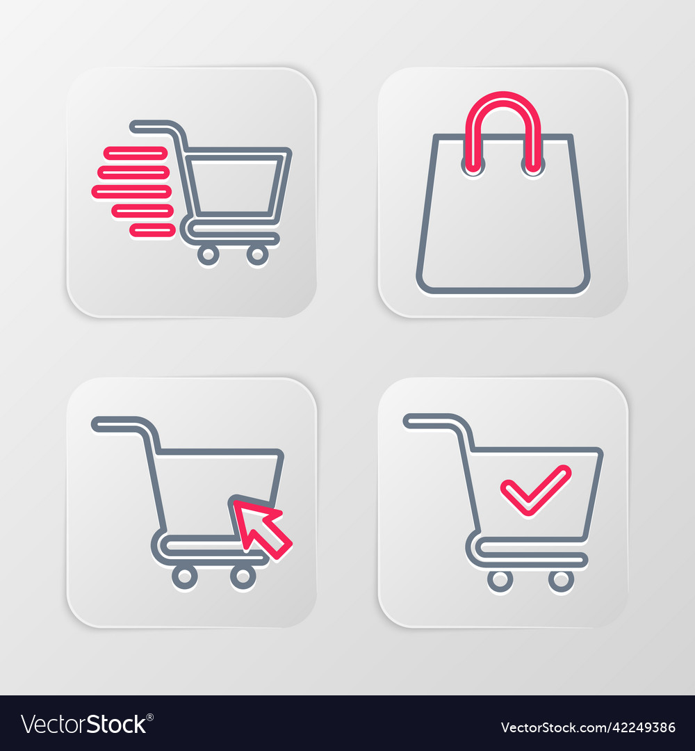 Set line shopping cart with check mark cursor vector image Set line shopping cart with check mark cursor