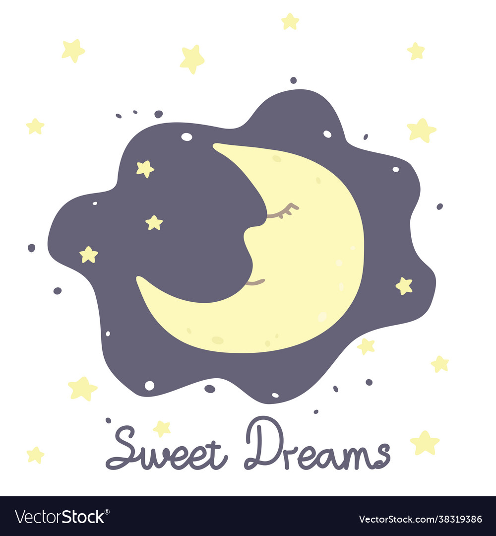 With cartoon crescent stars and text sweet dreams vector image With cartoon crescent stars and text sweet dreams