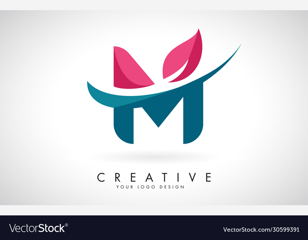 Blue and red letter m with leaf creative